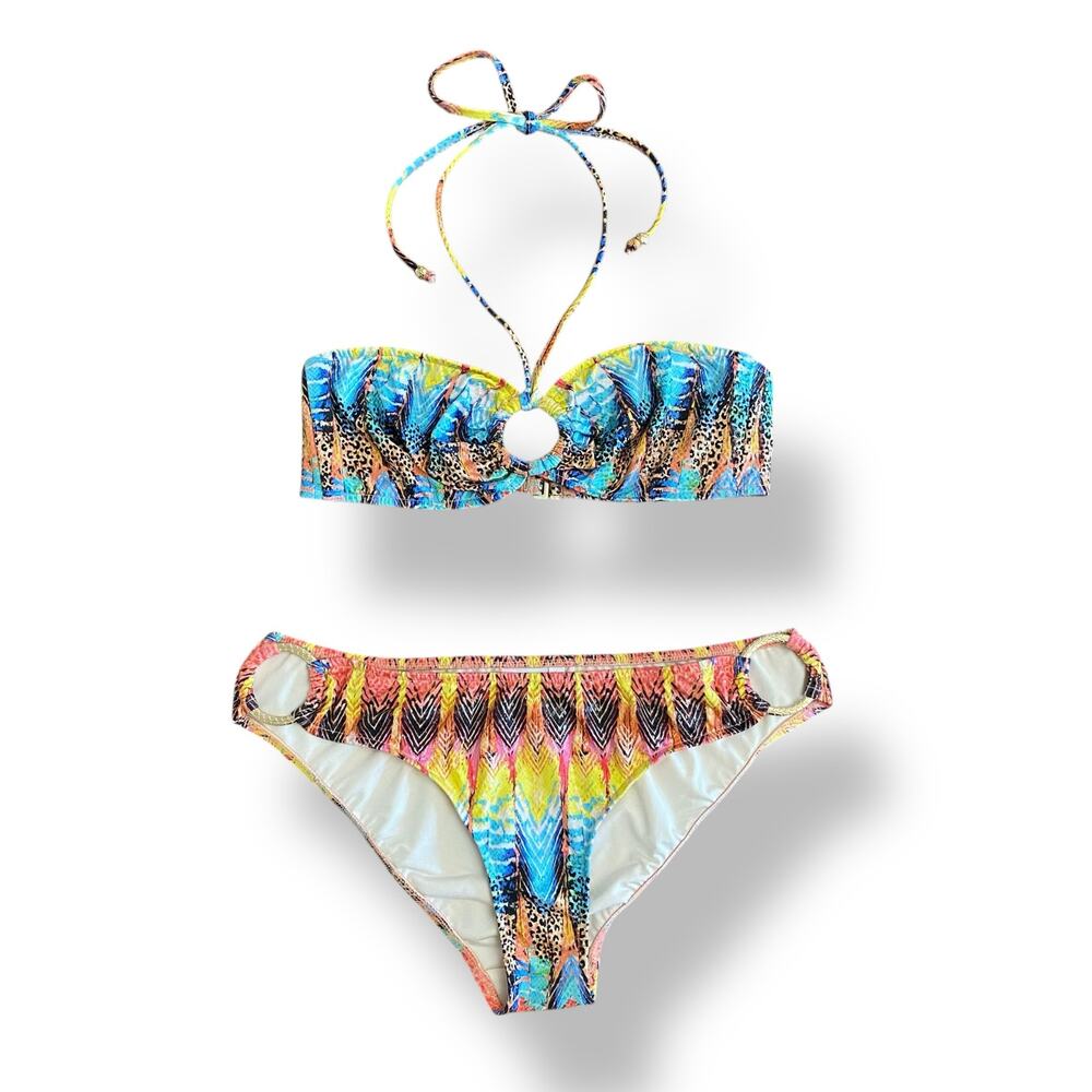 Milly Cabana‎ Faux Snake Skin Bikini Set Women’s Size M Top and Size L Bottoms